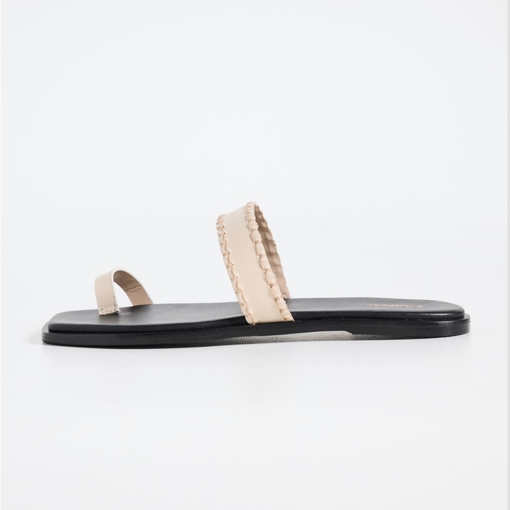 Kaanas Pirita Beige Braided Strap Toe-Loop Slide Sandals